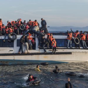 Syrian and Iraqi refugees arrive from Turkey to Lesbos, Greece